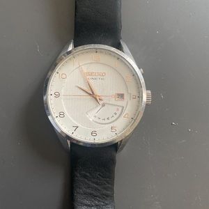 Black leather & silver Seiko watch
